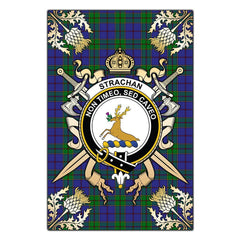 Clan Strachan Tartan Crest Black Garden Flag - Gold Thistle FE73 Clan Strachan Tartan Today