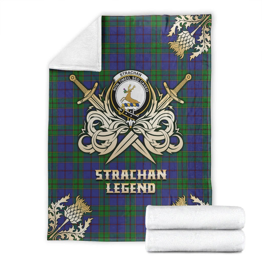 Clan Strachan Tartan Gold Courage Symbol Blanket