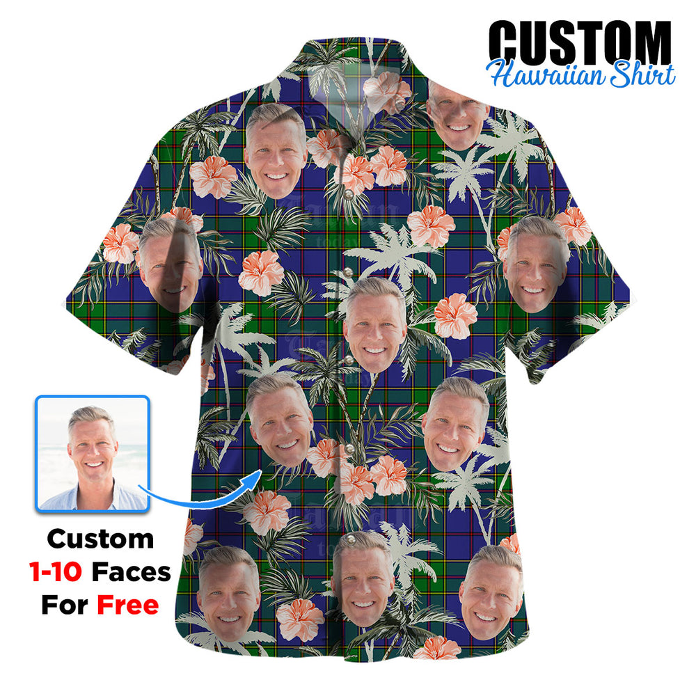 Clan Strachan Tartan Custom Face Hawaiian Shirt – Unisex Gift for Family Members, Summer Party SO43 Strachan Tartan Tartan Hawaii Shirt