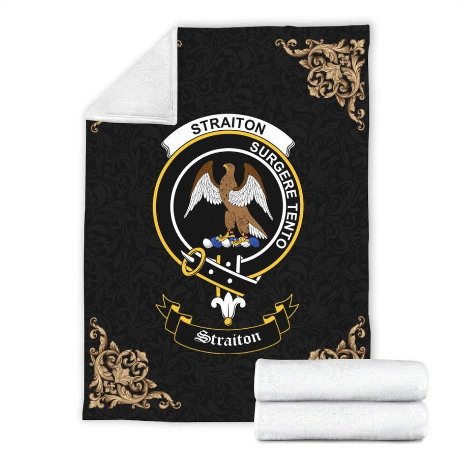 Clan Straiton Crest Tartan Premium Blanket Black