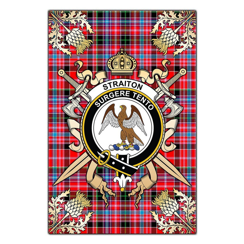 Clan Straiton Tartan Crest Black Garden Flag  - Gold Thistle  RD49 Clan Rait Tartan Today