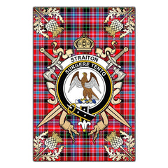 Clan Straiton Tartan Crest Black Garden Flag  - Gold Thistle  RD49 Clan Rait Tartan Today