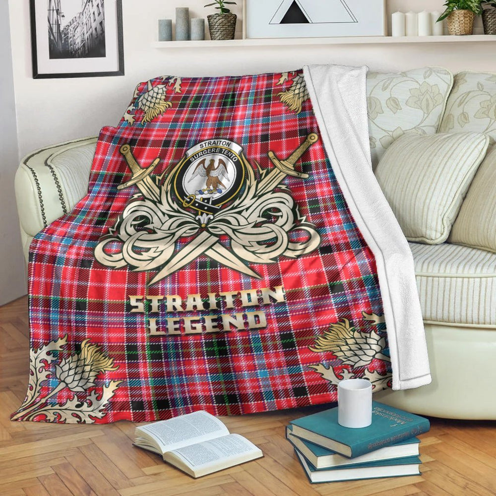 Clan Straiton Tartan Gold Courage Symbol Blanket IP39 Clan Rait Tartan Today