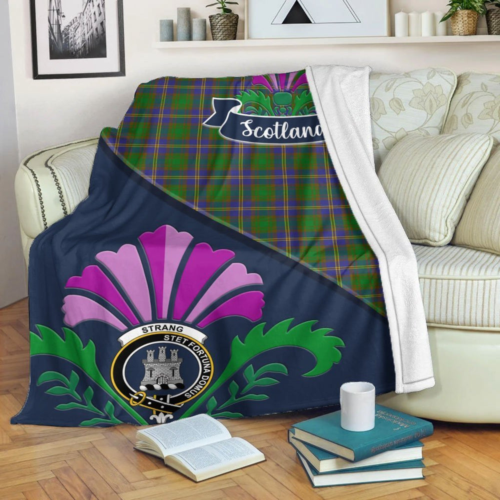 Clan Strange (or Strang) Tartan Crest Premium Blanket Thistle Style TN70 Clan Strange Tartan Today