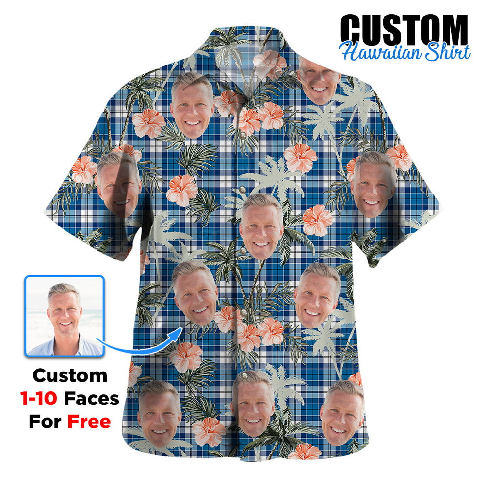 Clan Strathclyde District Tartan Custom Face Hawaiian Shirt – Unisex Gift for Family Members, Summer Party LQ66 Strathclyde District Tartan Tartan Hawaii Shirt