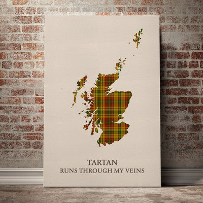 Clan Strathearn Modern Tartan Scotland Map Canvas “Tartan Runs Through My Veins” Wall Art CG55