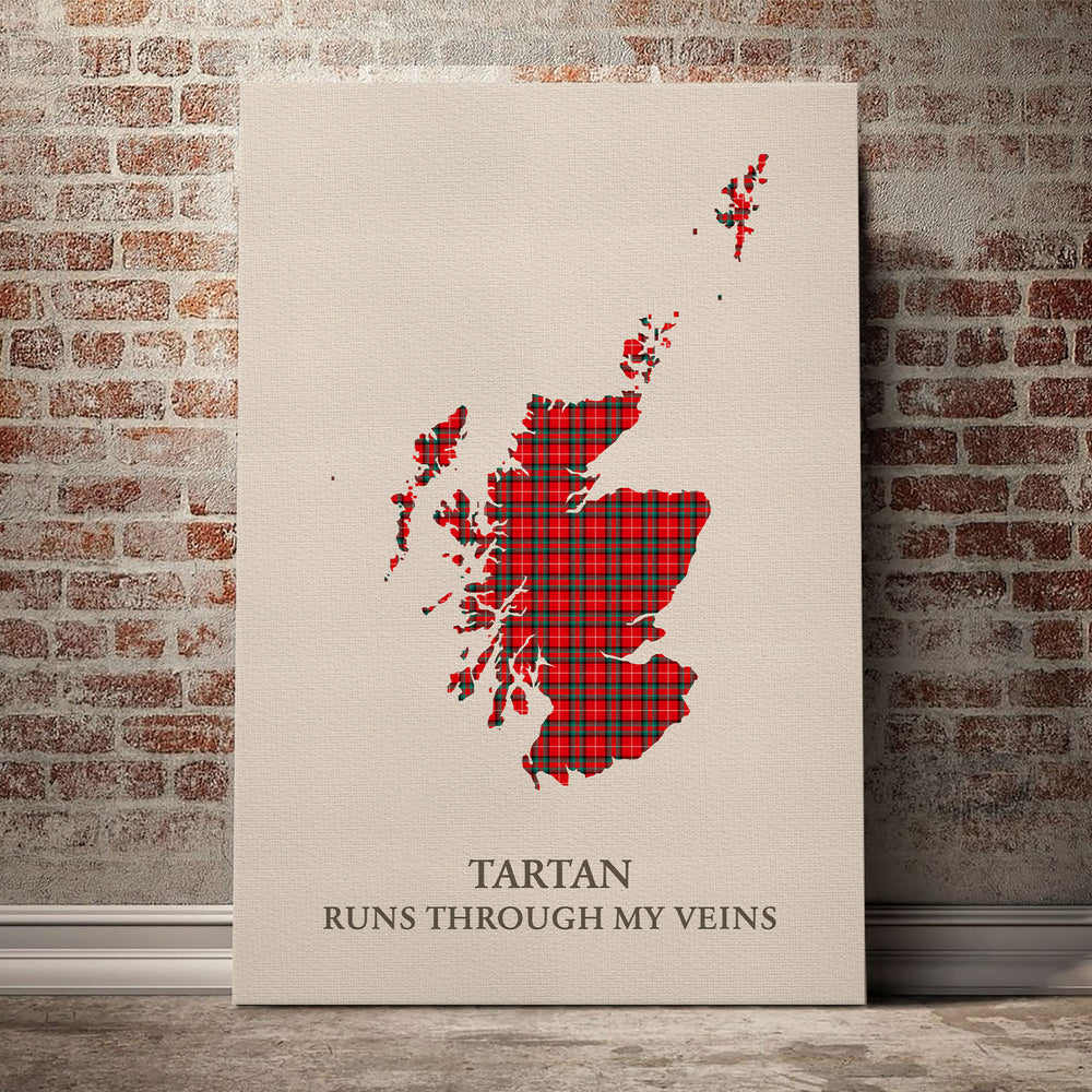 Stuart of Bute Tartan Scotland Map Canvas – “Tartan Runs Through My Veins” Wall Art