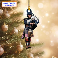 Sunart Pink Modern Tartan Bagpipe Ornament with Custom Name