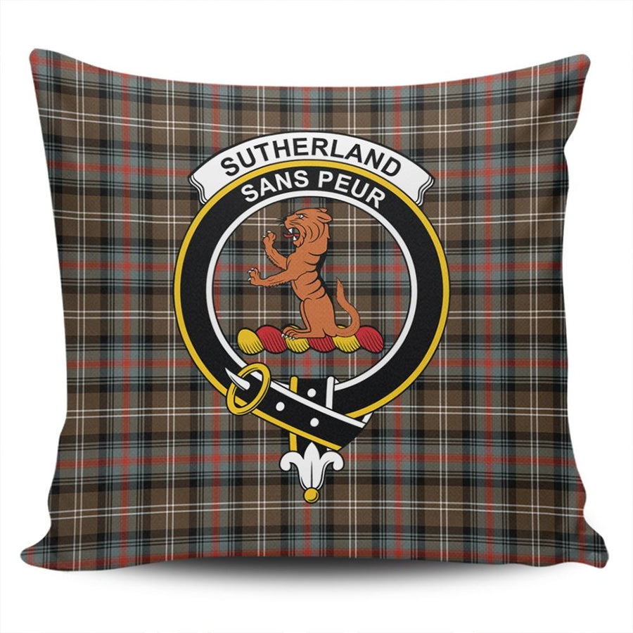 Clan Sutherland Weathered Tartan Crest Pillow Cover