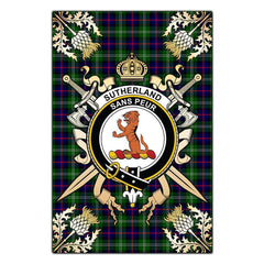 Clan Sutherland Modern Tartan Crest Black Garden Flag - Gold Thistle YS51 Clan Sutherland Tartan Today