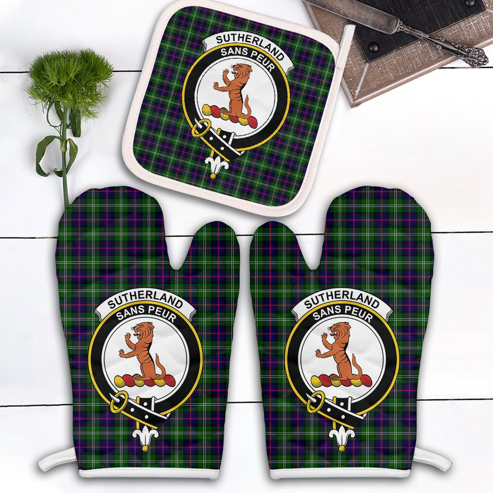 Clan Sutherland Modern Tartan Crest Oven Mitt And Pot Holder (2 Oven Mitts + 1 Pot Holder) YT40 Clan Sutherland Tartan Today