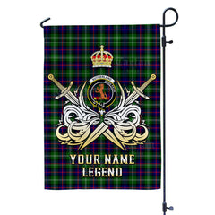 Custom Name Clan Sutherland Modern Tartan Garden Flag with Clan Crest and the Golden Sword of Courageous Legacy YY44