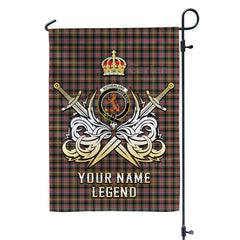 Custom Name Clan Sutherland Weathered Tartan Garden Flag with Clan Crest and the Golden Sword of Courageous Legacy VE84