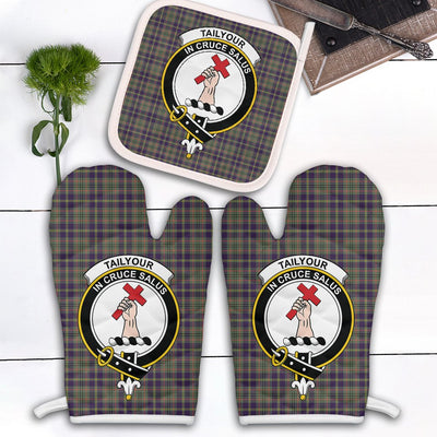 Clan Taylor Weathered Tartan Crest Oven Mitt And Pot Holder (2 Oven Mitts + 1 Pot Holder)
