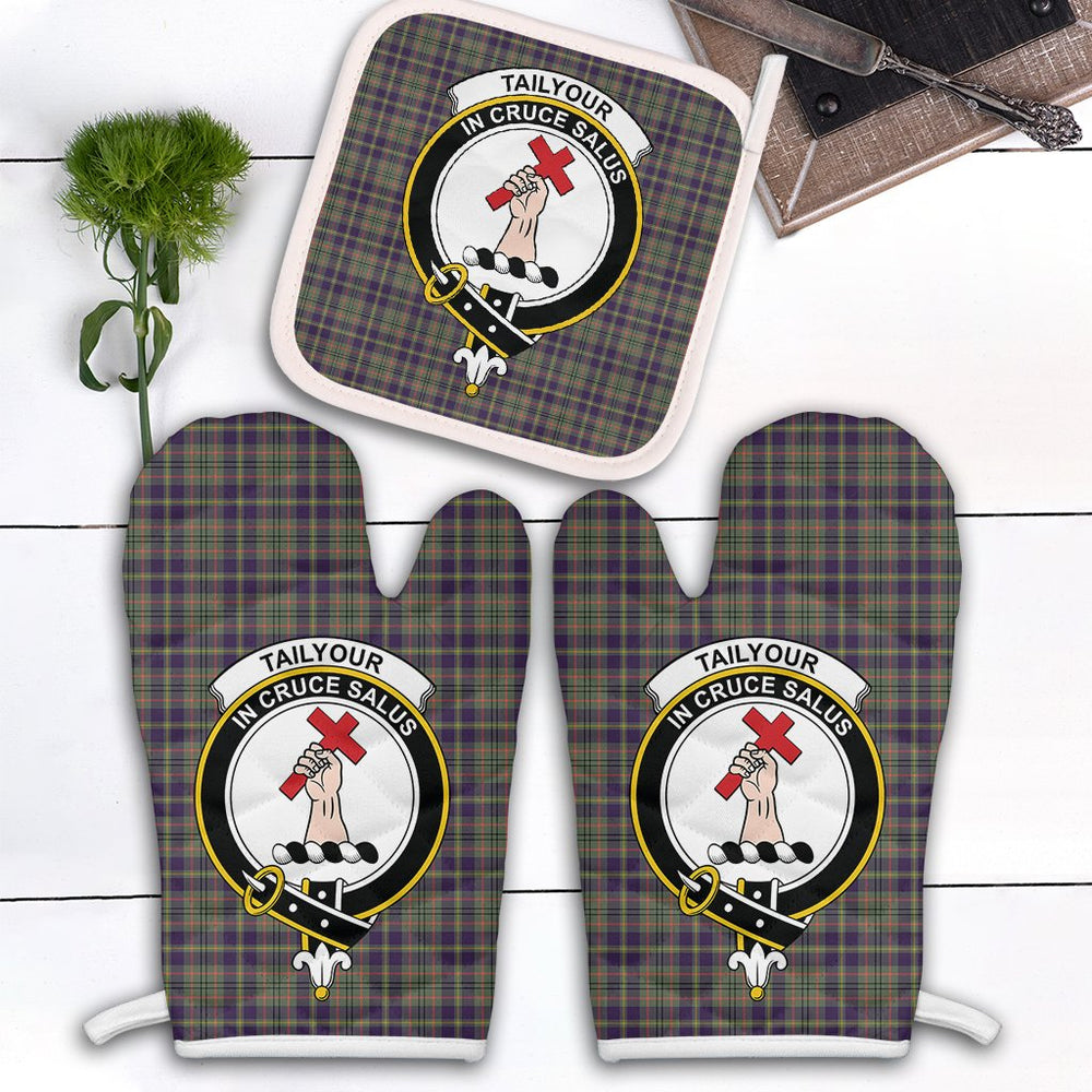 Clan Taylor Weathered Tartan Crest Oven Mitt And Pot Holder (2 Oven Mitts + 1 Pot Holder) PY78 Clan Taylor Tartan Today