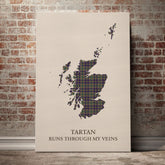 Taylor Weathered Tartan Scotland Map Canvas – “Tartan Runs Through My Veins” Wall Art
