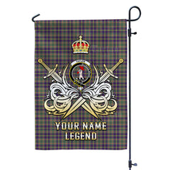 Custom Name Clan Taylor Weathered Tartan Garden Flag with Clan Crest and the Golden Sword of Courageous Legacy VW85