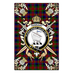 Clan Tennant Tartan Crest Black Garden Flag - Gold Thistle US16 Clan Tennant Tartan Today