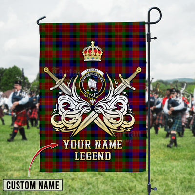Custom Name Clan Tennant Tartan Garden Flag with Clan Crest and the Golden Sword of Courageous Legacy