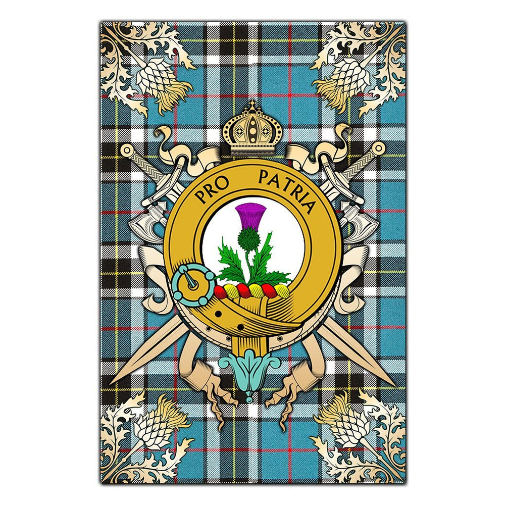 Clan Thomson Tartan Crest Black Garden Flag - Gold Thistle HB39 Clan Thomson Tartan Today