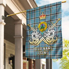 Custom Name Clan Thomson Tartan Garden Flag with Clan Crest and the Golden Sword of Courageous Legacy XE17