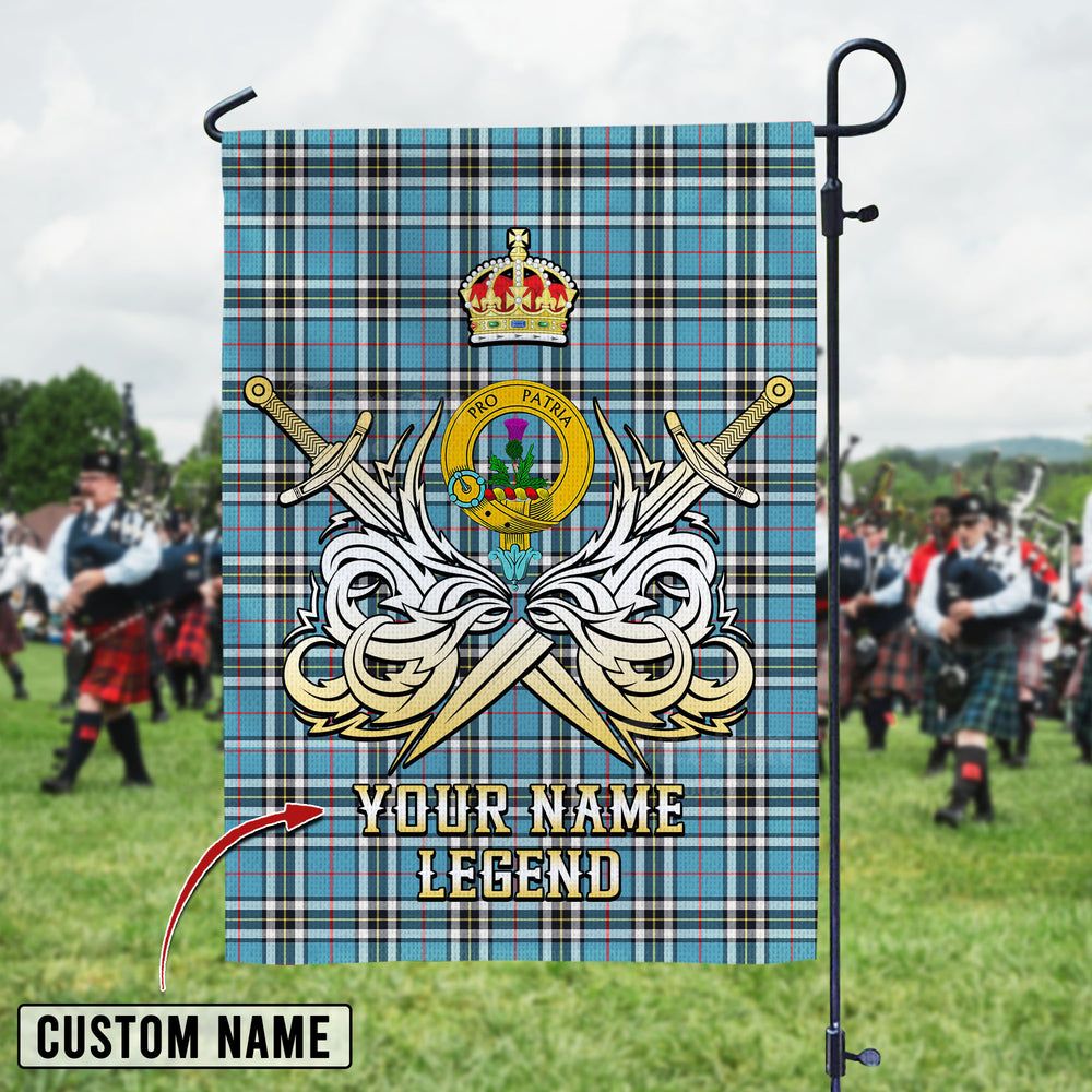 Personalized Custom Name Clan Thomson Tartan Garden Flag with Clan Crest and the Golden Sword of Courageous Legacy XE17 - Thomson Tartan Design, Scottish Heritage Gift