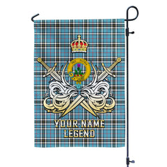 Custom Name Clan Thomson Tartan Garden Flag with Clan Crest and the Golden Sword of Courageous Legacy XE17