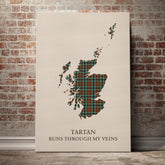 Thomson Hunting Modern Tartan Scotland Map Canvas – “Tartan Runs Through My Veins” Wall Art