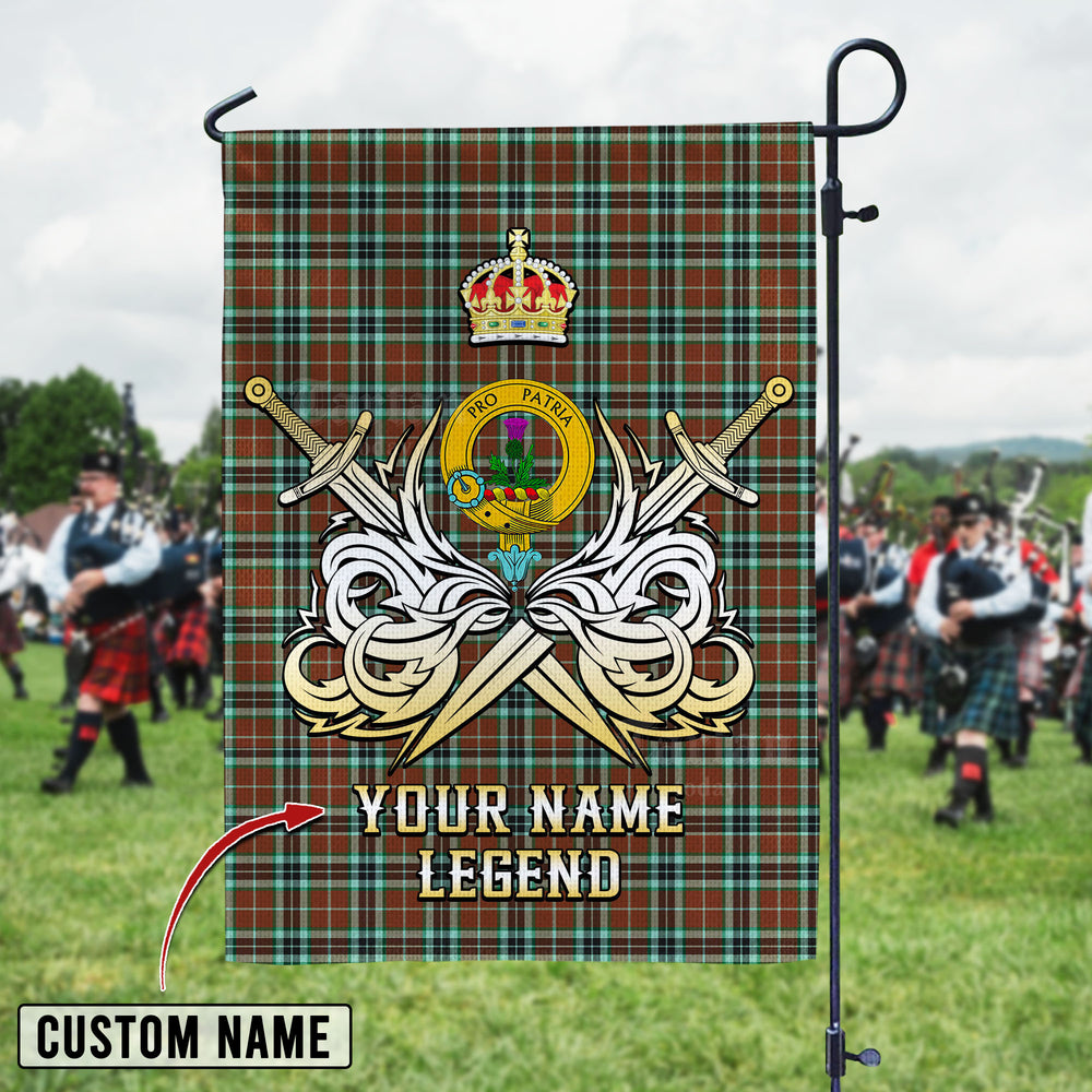 Personalized Custom Name Clan Thomson Hunting Modern Tartan Garden Flag with Clan Crest and the Golden Sword of Courageous Legacy QI95 - Thomson Hunting Modern Tartan Design, Scottish Heritage Gift