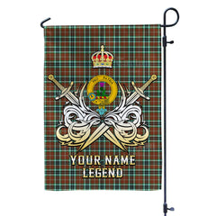 Custom Name Clan Thomson Hunting Modern Tartan Garden Flag with Clan Crest and the Golden Sword of Courageous Legacy QI95
