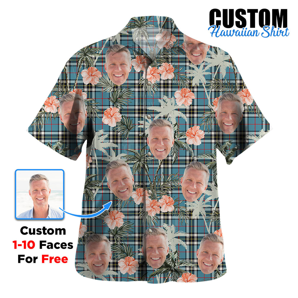 Clan Thomson Tartan Custom Face Hawaiian Shirt – Unisex Gift for Family Members, Summer Party DA49 Thomson Tartan Tartan Hawaii Shirt