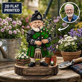Personalized Tribe of Mar Clan Bagpipe Garden Gnome Caricature Plaque Custom Photo, Any Clan Tartan, Wood or Acrylic, Grandpa & Dad Gift, Scottish Highland Garden Decor WL68