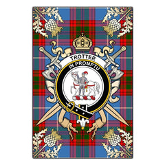 Clan Trotter Tartan Crest Black Garden Flag - Gold Thistle ZK96 Clan Trotter Tartan Today
