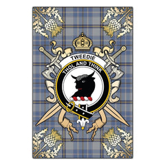 Clan Tweedie Tartan Crest Black Garden Flag - Gold Thistle EF37 Clan Tweedie Tartan Today