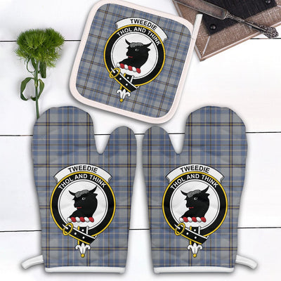 Clan Tweedie Tartan Crest Oven Mitt And Pot Holder (2 Oven Mitts + 1 Pot Holder)