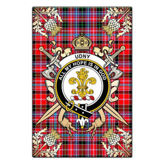 Clan Udny Tartan Crest Black Garden Flag - Gold Thistle BF63 Clan Udny Tartan Today
