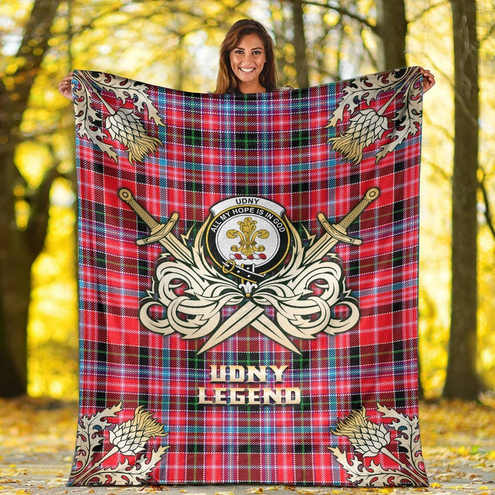 Clan Udny Tartan Gold Courage Symbol Blanket VE83 Clan Udny Tartan Today