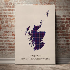 Universal Masonic Tartan Tartan Scotland Map Canvas – “Tartan Runs Through My Veins” Wall Art