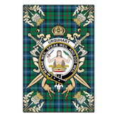 Clan Urquhart Ancient Tartan Crest Black Garden Flag - Gold Thistle JW84 Clan Urquhart Tartan Today