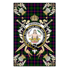 Clan Urquhart Modern Tartan Crest Black Garden Flag - Gold Thistle GF92 Clan Urquhart Tartan Today