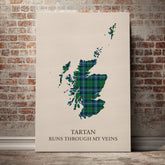 Urquhart Ancient Tartan Scotland Map Canvas – “Tartan Runs Through My Veins” Wall Art
