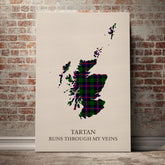 Urquhart Modern Tartan Scotland Map Canvas – “Tartan Runs Through My Veins” Wall Art