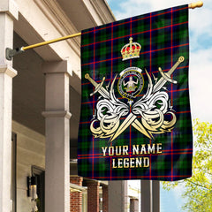 Custom Name Clan Urquhart Modern Tartan Garden Flag with Clan Crest and the Golden Sword of Courageous Legacy AB17
