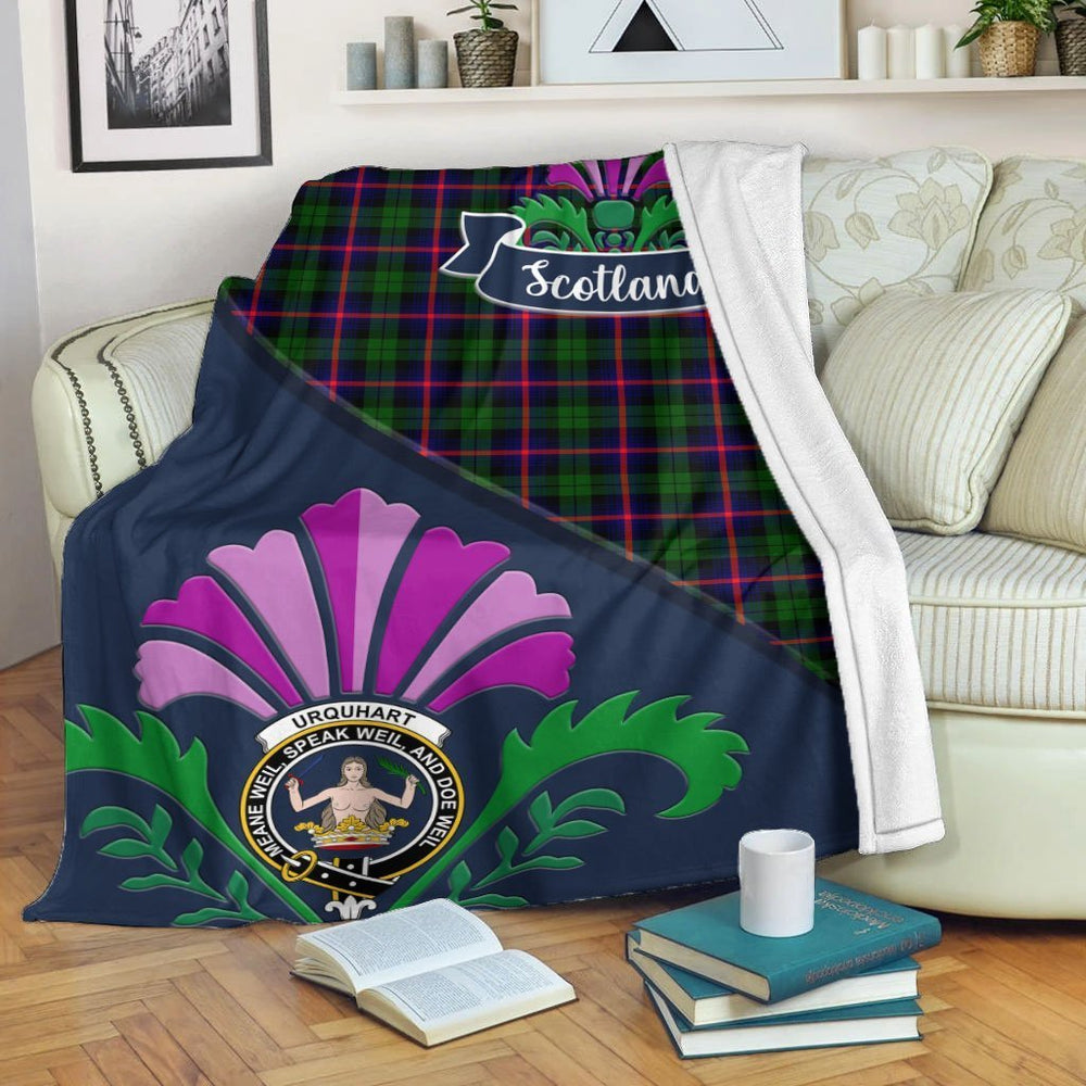 Clan Urquhart Tartan Crest Premium Blanket Thistle Style QT90 Clan Urquhart Tartan Today