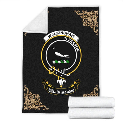 Clan Walkinshaw Crest Tartan Premium Blanket Black