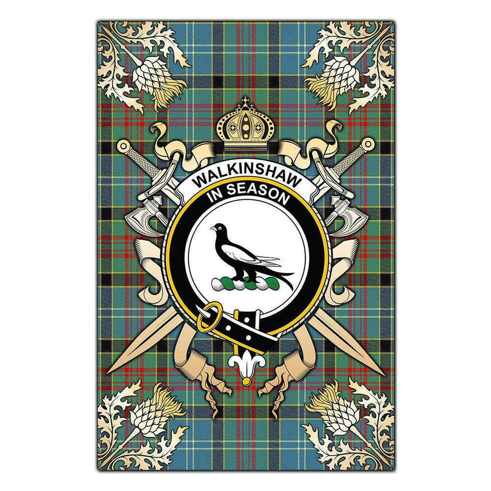 Clan Walkinshaw Tartan Crest Black Garden Flag - Gold Thistle FR30 Clan Shaw Tartan Today