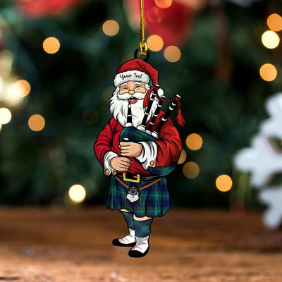 Personalized Clan Wallace Blue (Wallas Blue) Modern Tartan Santa Ornament – Custom Acrylic Christmas Decoration
