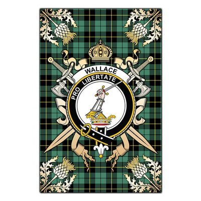 Clan Wallace Hunting Ancient Tartan Crest Black Garden Flag - Gold Thistle
