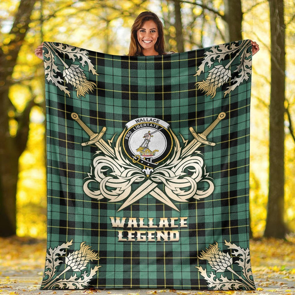 Clan Wallace Hunting Ancient Tartan Gold Courage Symbol Blanket RK84 Clan Wallace Tartan Today