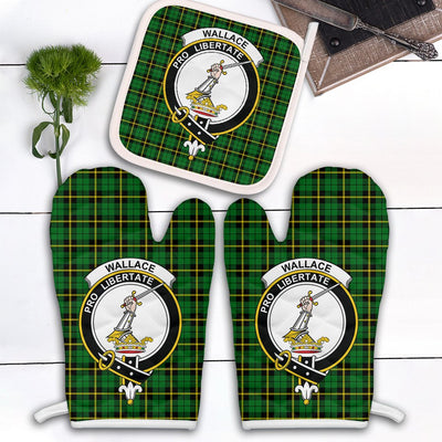 Clan Wallace Hunting Green Tartan Crest Oven Mitt And Pot Holder (2 Oven Mitts + 1 Pot Holder)
